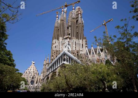 Barcelone, Espagne - 22 juillet 2023 : vue de la Sagrada Familia à Barcelone le 22 juillet 2023. Banque D'Images