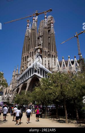 Barcelone, Espagne - 22 juillet 2023 : vue de la Sagrada Familia à Barcelone le 22 juillet 2023. Banque D'Images