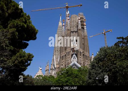 Barcelone, Espagne - 22 juillet 2023 : vue de la Sagrada Familia à Barcelone le 22 juillet 2023. Banque D'Images