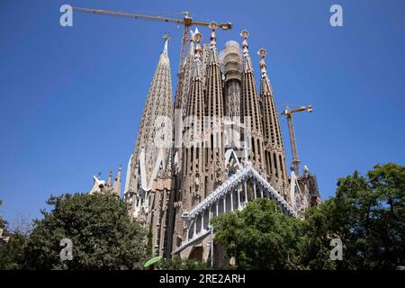 Barcelone, Espagne - 22 juillet 2023 : vue de la Sagrada Familia à Barcelone le 22 juillet 2023. Banque D'Images