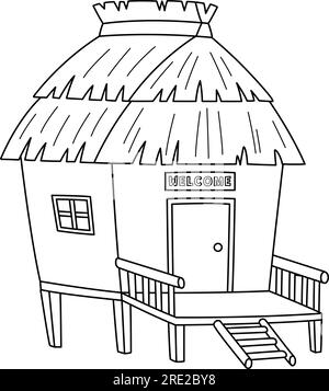 Page de coloriage isolée d'été de Nipa Hut pour les enfants Illustration de Vecteur