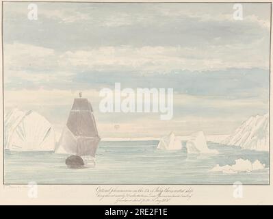 Phénomène optique d'un navire inversé sur l'horizon près de la côte de Jameson's Land, Groenland par Charles Hamilton Smith Banque D'Images