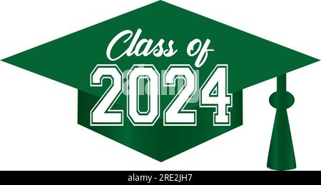 Green Class of 2024 Graduation Cap Graphic Illustration de Vecteur