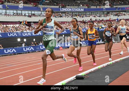 Sifan Hassan (NED) se classe troisième du 5 13,42 m féminin en 14:30, lors du London Athletics Meeting, dimanche 23 juillet 2023, à Londres, Royaume-Uni. (Jiro Mochizuki/image du sport) Banque D'Images