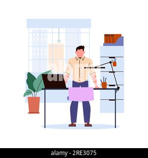 Homme travaillant au bureau. Illustration vectorielle dans un style plat. Illustration de Vecteur