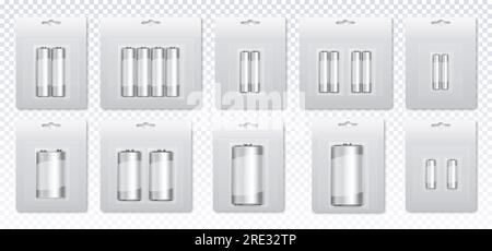 Ensemble de paquets argentés avec concept vectoriel de batteries Illustration de Vecteur