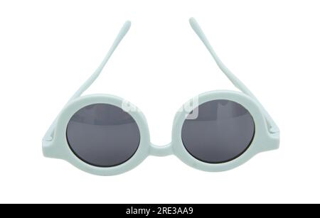Lunettes de soleil isolées sur fond blanc, lunettes de vue à monture ronde vert pastel pour enfants, Banque D'Images