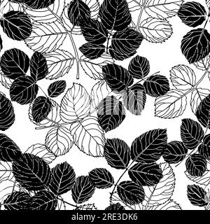 Feuilles et ornements floraux, motif feuillage silhouette florale motif sans couture. Fond monochrome moderne avec botanique. Saison estivale ou printanière bloss Illustration de Vecteur