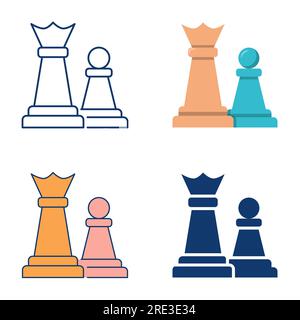 Icône de figurines d'échecs définie dans le style plat et ligne. Symboles Reine et pion. Diplomatie et concept stratégique. Illustration vectorielle. Illustration de Vecteur