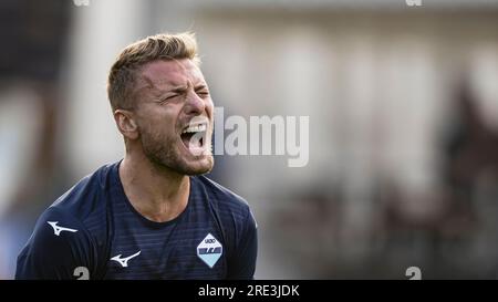 Ciro immobile de SS Lazio réagit lors du match amical de pré-saison entre SS Lazio et US Triestina. Banque D'Images