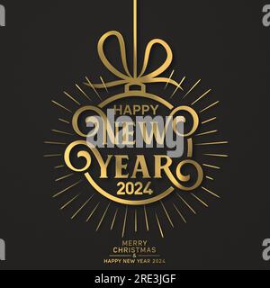 Joyeux Noël et bonne année 2024 élégant Golden Design Banque D'Images