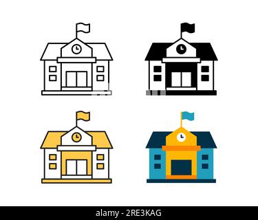 conception de vecteur d'icône de bâtiment d'école en ligne de style 4, glyphe, bicolore et plat Illustration de Vecteur