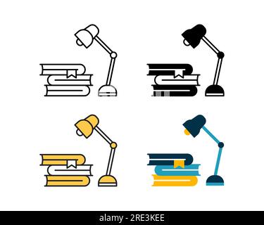 étudiez la conception vectorielle d'icône de lampe et de livres en ligne de style 4, glyphe, bicolore et plat Illustration de Vecteur