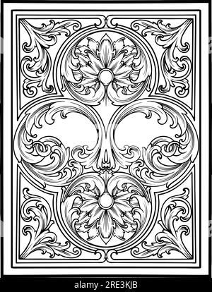 Charme du vieux monde fleur gravée sur le paquet de cartes illustrations vectorielles de contour pour votre logo de travail, t-shirt de marchandise, autocollants et dessins d'étiquettes, affiche, Illustration de Vecteur