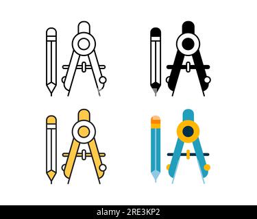 Conception de vecteur d'icône de boussole géométrique en ligne de style 4, glyphe, bichrome et plat Illustration de Vecteur