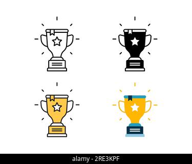trophée avec conception de vecteur d'icône d'étoile dans la ligne de style 4, glyphe, bicolore et plat Illustration de Vecteur