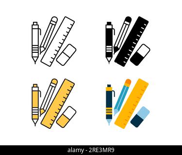 conception de vecteur d'icône d'outil de papeterie en ligne de style 4, glyphe, bicolore et plat Illustration de Vecteur