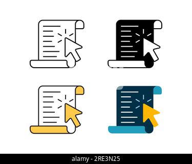 conception de vecteur d'icône de document et de curseur en ligne de style 4, glyphe, bichrome et plat Illustration de Vecteur