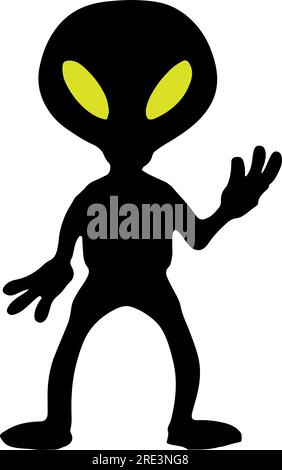 Un visiteur extraterrestre en silhouette avec des yeux verts brillants. Illustration de Vecteur