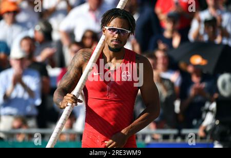 Les finales, Championnat d'Allemagne, saut à la perche masculin sur la Promenade Rhein Shore Düsseldorf ; Champion d'Allemagne 2023, Bo Kanda Lita Baehre (TSV Bayer 04 Leverkusen) Banque D'Images