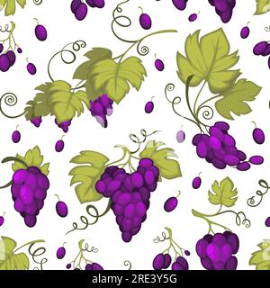 Branches avec des feuilles et des raisins mûrs, tissage de brindilles avec du feuillage et des baies. Récolte estivale ou automnale à la ferme, vinification agricole. Sans couture Illustration de Vecteur