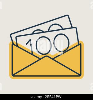 Enveloppe ouverte avec icône argent isolé. Illustration vectorielle, éléments romantiques. Autocollant, patch, badge, carte de mariage, Valentin Illustration de Vecteur