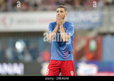 Gliwice, Pologne. 22 juillet 2023. Alexandros Katranis de Piast Gliwice vu lors du match de football polonais PKO Ekstraklasa League 2023/2024 entre Piast Gliwice et Lech Poznan au stade Muncipal de Gliwice. Score final ; Piast Gliwice 1:2 Lech Poznan. Crédit : SOPA Images Limited/Alamy Live News Banque D'Images