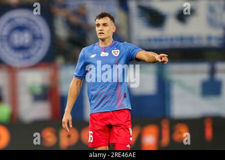 Gliwice, Pologne. 22 juillet 2023. Patryk Dziczek de Piast Gliwice vu lors du match de football polonais PKO Ekstraklasa League 2023/2024 entre Piast Gliwice et Lech Poznan au stade Muncipal de Gliwice. Score final ; Piast Gliwice 1:2 Lech Poznan. Crédit : SOPA Images Limited/Alamy Live News Banque D'Images