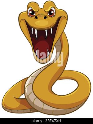 Une illustration de dessin animé vectoriel d'un serpent jaune avec sa bouche ouverte, prêt à mordre avec des dents pointues Illustration de Vecteur