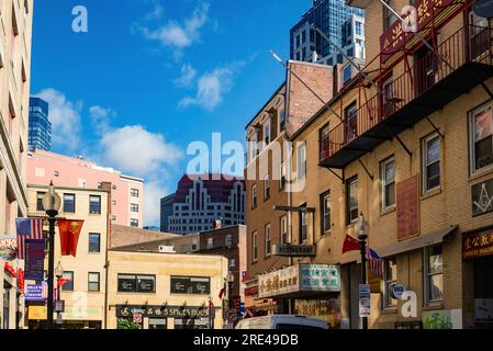 Le quartier historique de Chinatown dans le centre-ville de Boston, Massachusetts, États-Unis. Banque D'Images