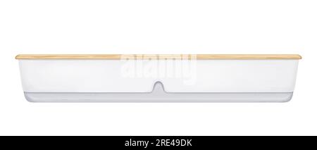 Un long pot de jardin blanc avec des éléments en bois pour la croissance de la verdure et des plantes dans le style aquarelle. Outils de jardin, décoration intérieure, vase à fleurs, bac à graines, de Banque D'Images