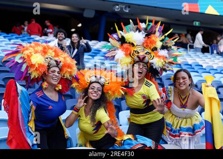 Sydney, Australie. 25 juillet 2023. Les supporters colombiens montrent leur soutien lors de la coupe du monde féminine de la FIFA 2023 entre la Colombie et la République de Corée au stade de football de Sydney le 25 juillet 2023 à Sydney, en Australie Credit : IOIO IMAGES/Alamy Live News Banque D'Images