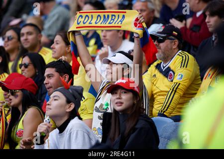 Sydney, Australie. 25 juillet 2023. Les supporters colombiens montrent leur soutien lors de la coupe du monde féminine de la FIFA 2023 entre la Colombie et la République de Corée au stade de football de Sydney le 25 juillet 2023 à Sydney, en Australie Credit : IOIO IMAGES/Alamy Live News Banque D'Images