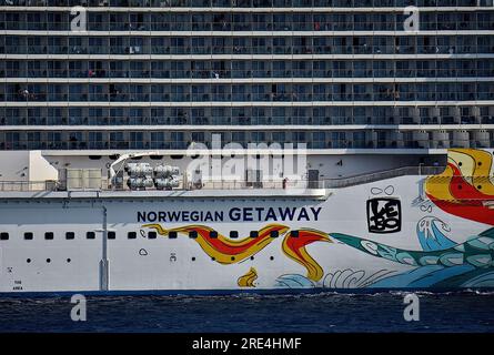 Le paquebot de croisière Norwegian Getaway quitte le port méditerranéen français de Marseille. (Photo Gerard Bottino / SOPA Images/Sipa USA) Banque D'Images