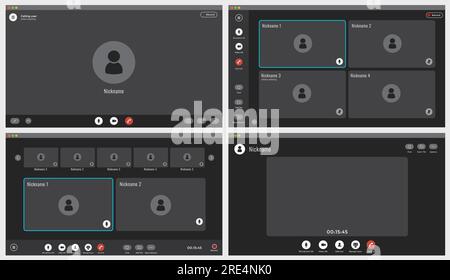 Interface vidéo, icônes d'écran d'appel vidéo et modèle d'interface utilisateur, superposition vectorielle. Maquette de chat en ligne de vidéoconférence ou de vidéocall pour téléphone mobile ou ordinateur portable avec boutons d'appel Illustration de Vecteur