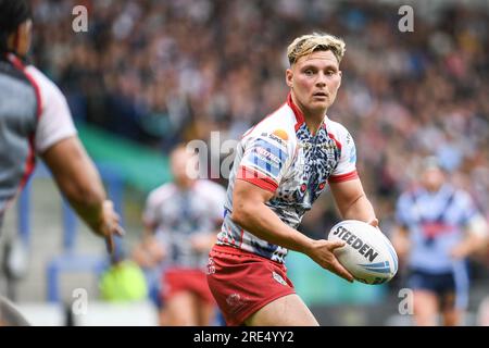 Warrington, Angleterre - 22 juillet 2023 - Lachlan Lam des léopards de Leigh en action . Demi-finale de la Challenge Cup, Leigh Leopards vs St. Helens au stade Halliwell Jones, Warrington, Royaume-Uni Banque D'Images