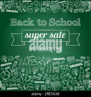 Affiche de super vente Doodle de retour à l'école Illustration de Vecteur