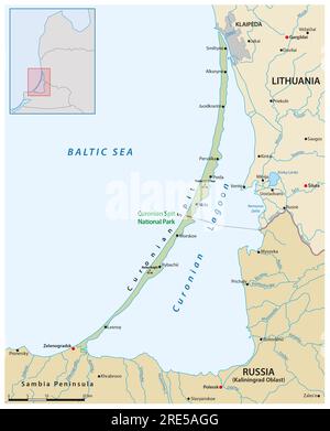 Carte de l'isthme et de la lagune de Courlande, Lituanie, Russie Banque D'Images