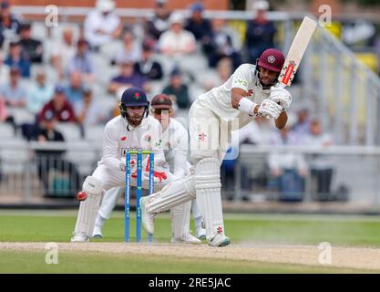 25 juillet 2023 ; Old Trafford, Manchester, Angleterre : Division 1 County Championship Cricket, Lancashire contre Northamptonshire Day 1 ; Emilio gay de Northamptonshire joue dans l'équipe On Banque D'Images