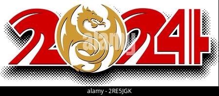 symbole de l'année dragon 2024. Modèle de vecteur pour carte de voeux, affiche, invitation Illustration de Vecteur