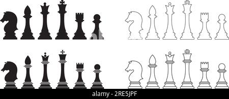 Jeu d'icônes d'échecs. pièces d'échecs linéaires et noires. Illustration vectorielle Illustration de Vecteur