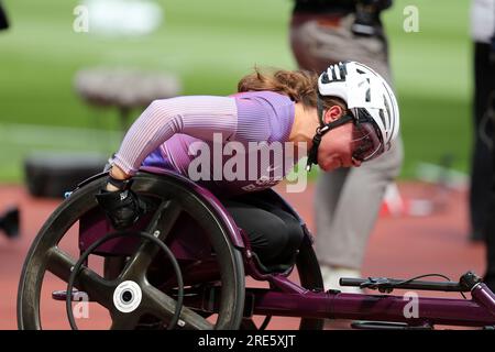 Fabienne ANDRE (Grande-Bretagne) en compétition dans la finale du 800m en fauteuil roulant féminin au 2023, IAAF Diamond League, Queen Elizabeth Olympic Park, Stratford, Londres, Royaume-Uni. Banque D'Images