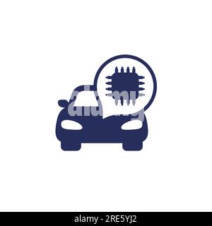 microchip et icône de voiture sur blanc Illustration de Vecteur