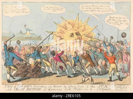 Peep de Day Boy's Preventing an Union by Adding Fire to the Sun / Une méthode irlandaise de jeter de l'eau froide sur un sujet! 1799 par Isaac Cruikshank Banque D'Images