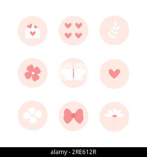 Vector Set d'icônes mignons met en évidence en couleur rose Illustration de Vecteur