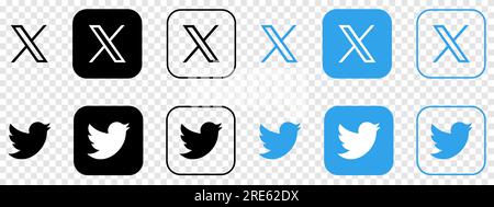 Twitter anciens et nouveaux logos. Icônes vectorielles éditoriales isolées sur fond transparent Illustration de Vecteur