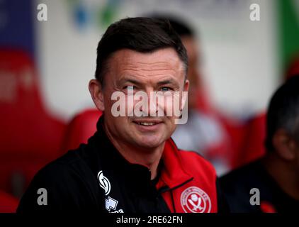 Paul Heckingbottom, entraîneur de Sheffield United, avant le match amical de pré-saison à l'AESSEAL New York Stadium, Rotherham. Date de la photo : mardi 25 juillet 2023. Banque D'Images