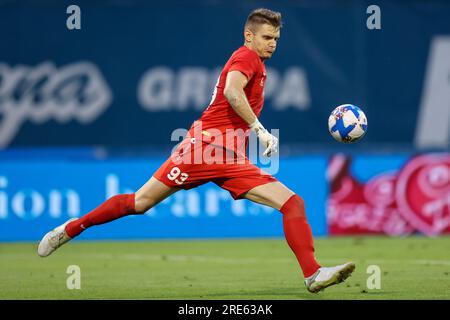 Zagreb, Croatie. 25 juillet 2023. Josip Condric d'Astana lors du deuxième tour de qualification de l'UEFA Champions League match entre le GNK Dinamo Zagreb et Astana au Maksimir Stadium le 25 juillet 2023 à Zagreb, Croatie. Photo : Marko Prpic/Pixsell crédit : Pixsell/Alamy Live News Banque D'Images