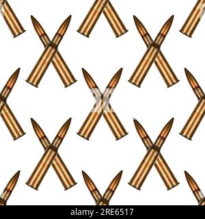 Motif répétitif sans couture de munitions de fusil isolé sur fond blanc. Peut être carrelé pour former un motif sans couture à la fois verticalement et horizontalement. Banque D'Images