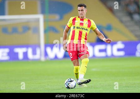 Kielce, Pologne. 24 juillet 2023. Dominick Zator de Korona Kielce vu en action lors du match de football polonais PKO Ekstraklasa League 2023/2024 entre Korona Kielce et Slask Wroclaw au stade Kielce Suzuki Arena. Score final ; Korona Kielce 1:1 Slask Wroclaw. Crédit : SOPA Images Limited/Alamy Live News Banque D'Images